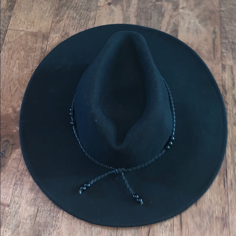 FREE PEOPLE BLACK WESTERN HAT WITH BEADED DETAIL